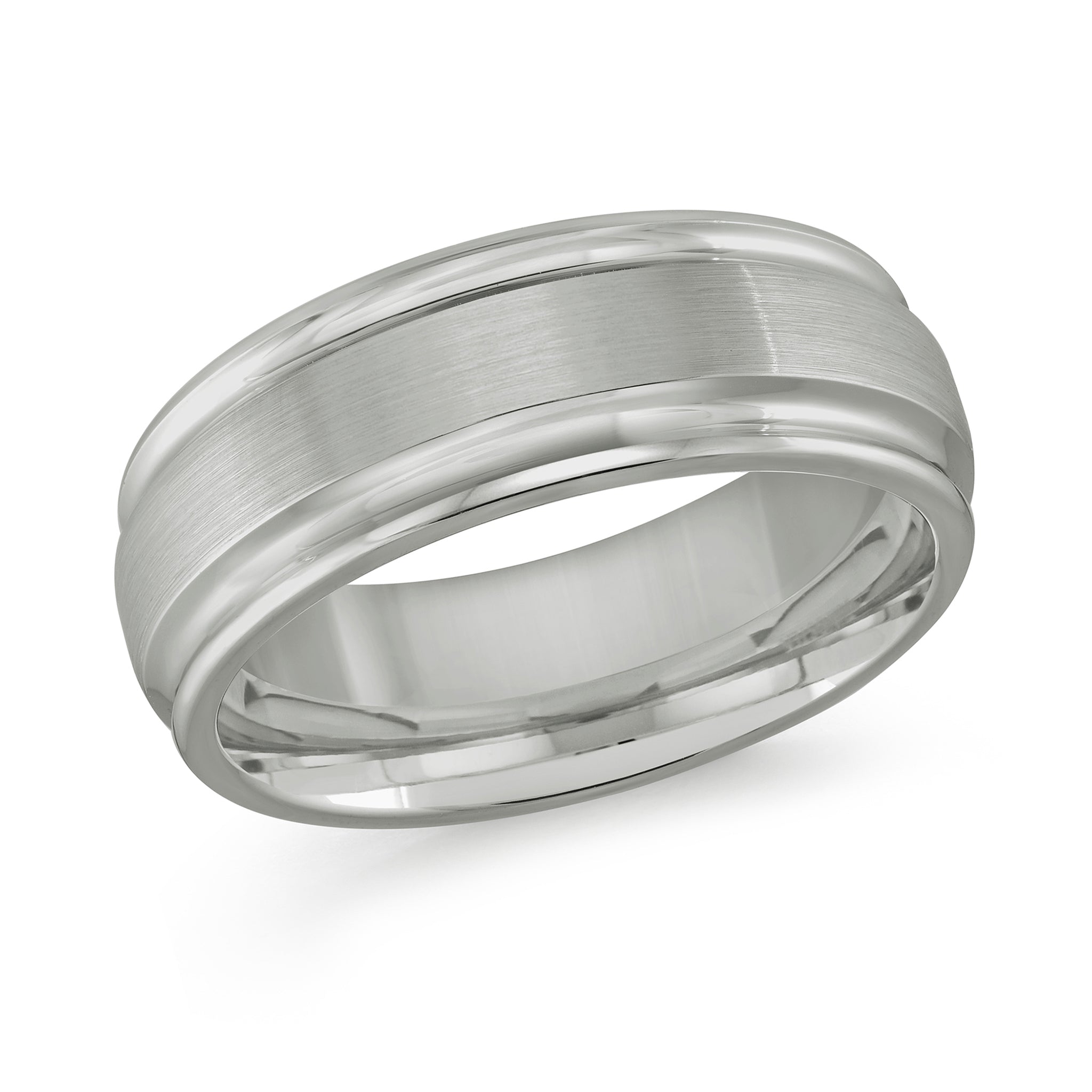 Tungsten ring with a brushed finish on a white background