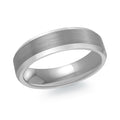 A tungsten ring with a brushed matte finish on the outer band and polished beveled edges, shown on a clean white background.
