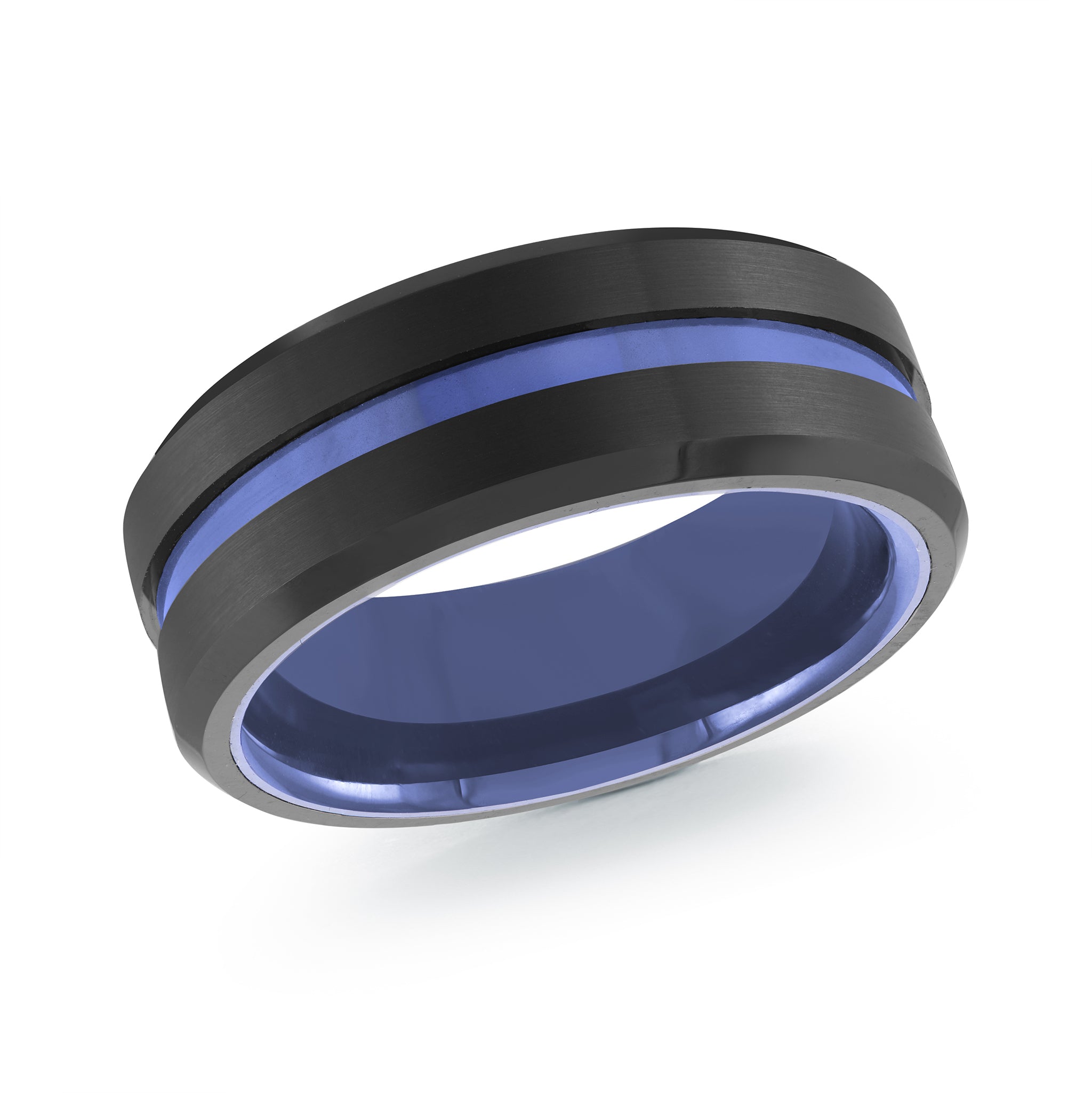 Black ring with blue interior on a white background