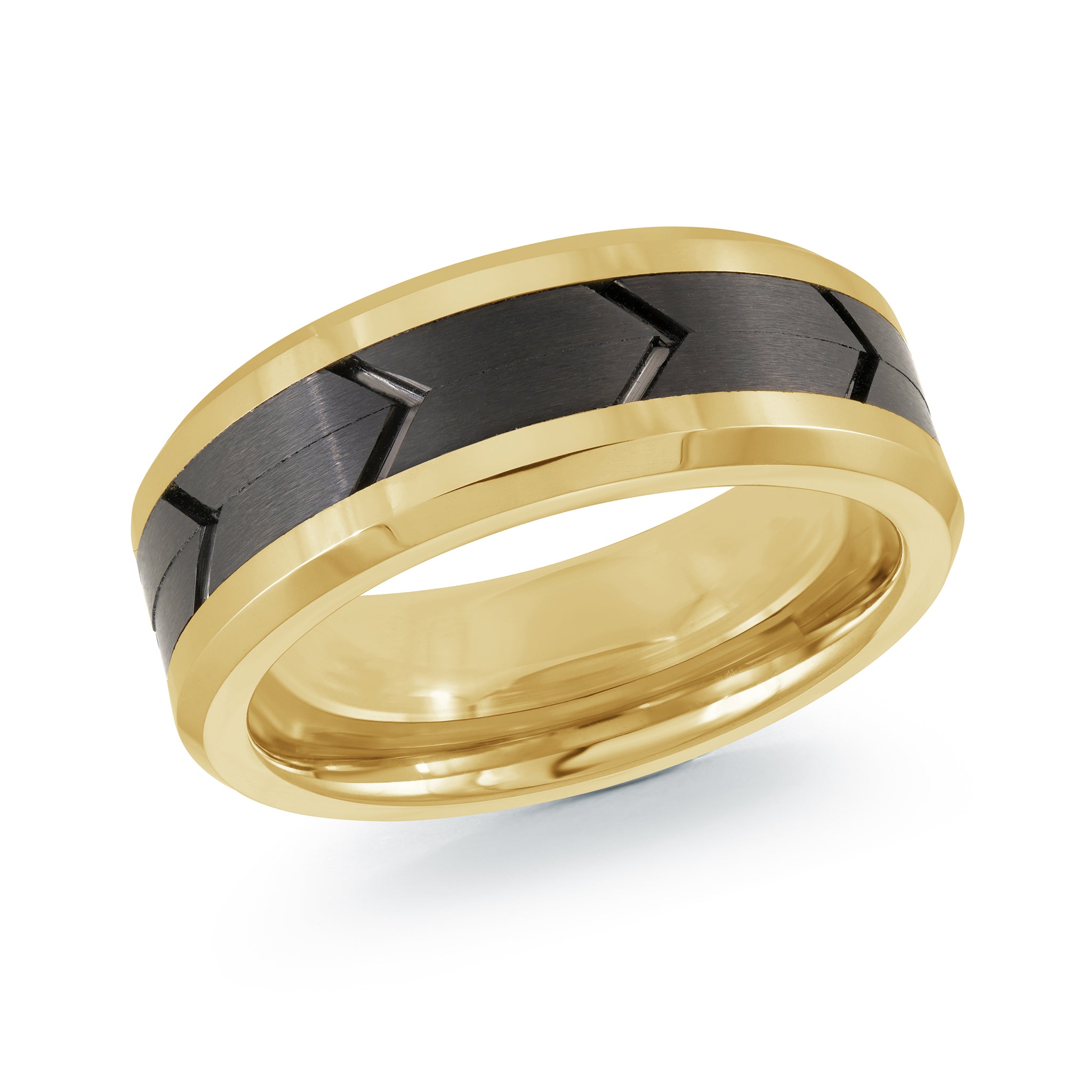 Gold and black ring on a white background