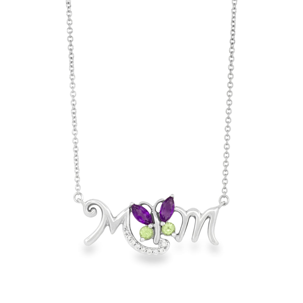 Sterling Gemstone “Mom” Necklace
