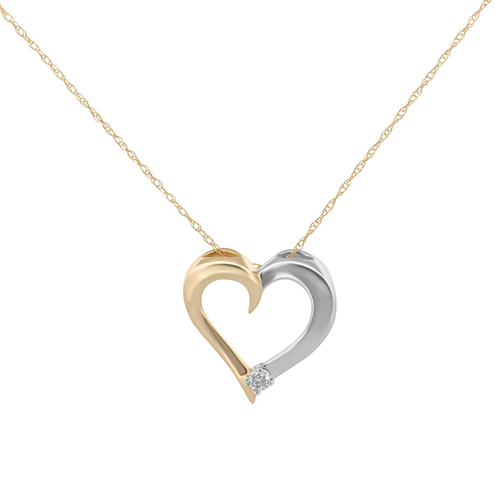 Two-Tone Floating Diamond Heart Necklace