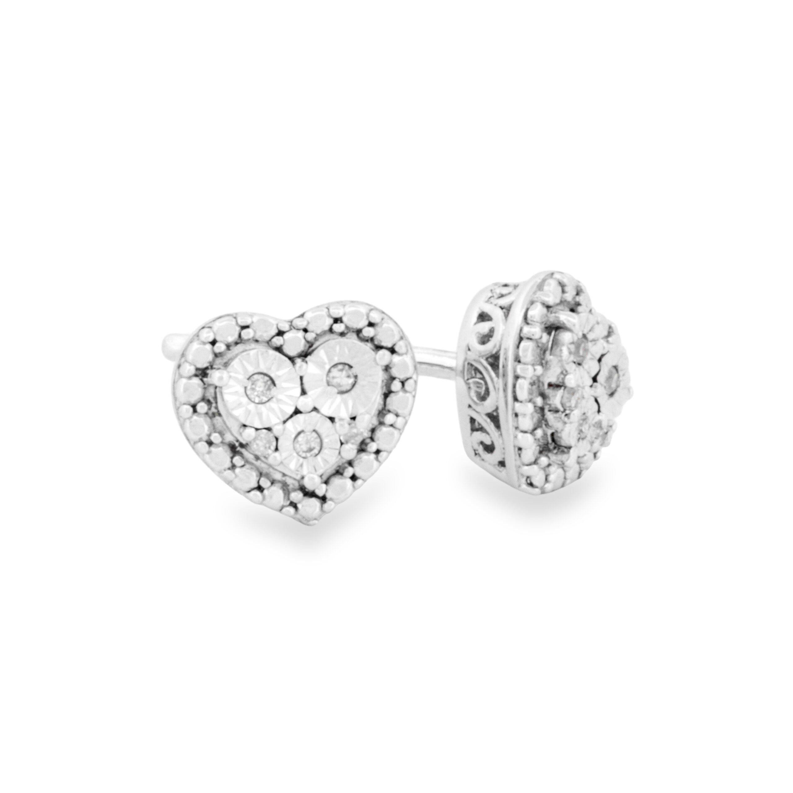 Sterling & Diamond Heart Studs