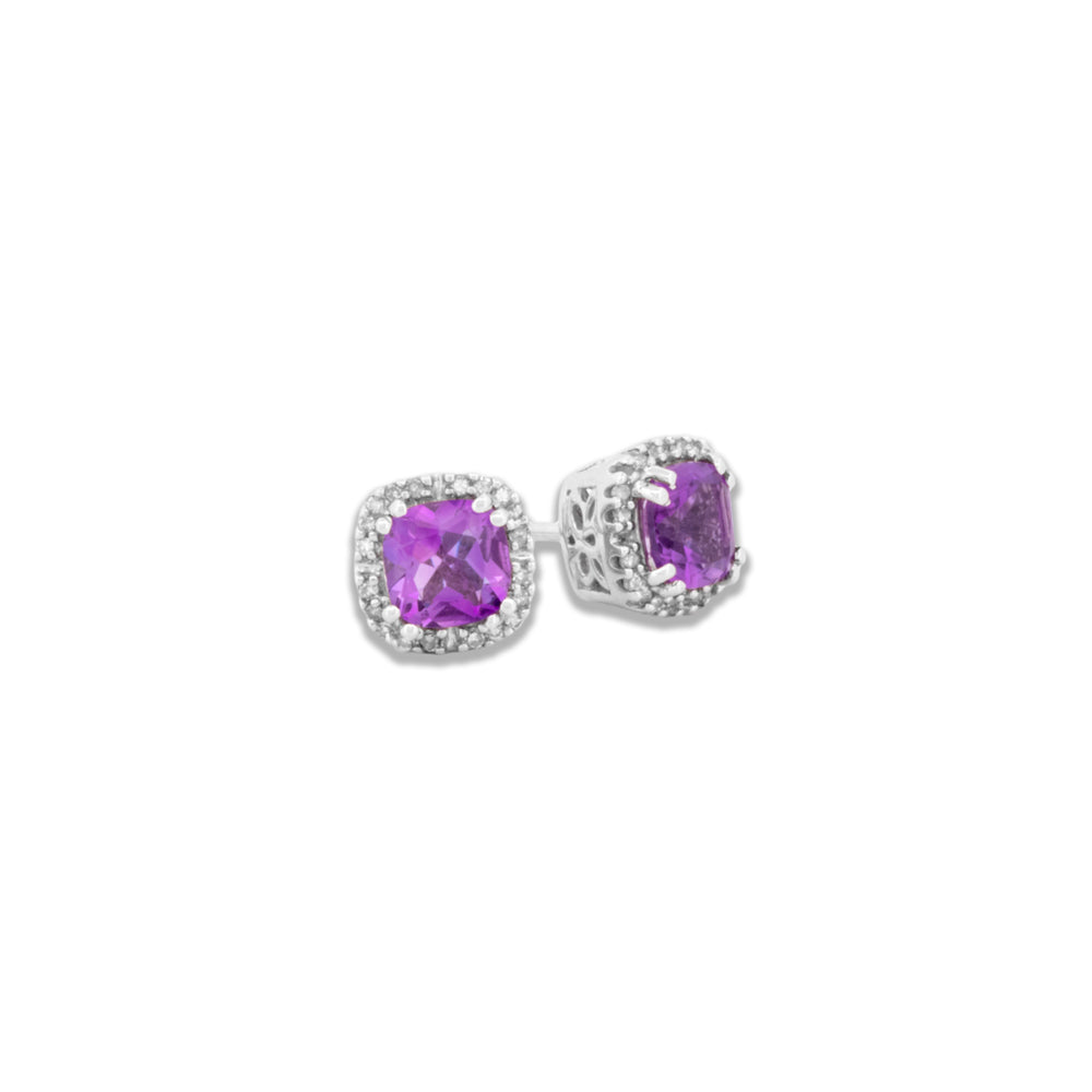 Amethyst & Diamond Halo Earrings