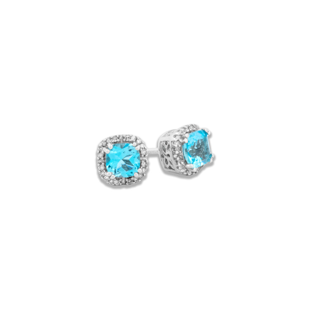 Blue Topaz & Diamond Halo Earrings