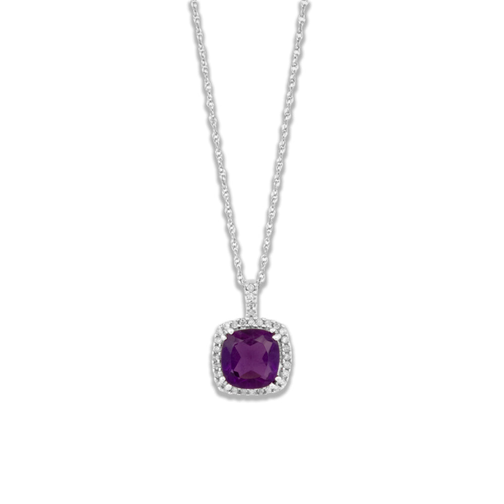 Amethyst & Diamond Halo Necklace
