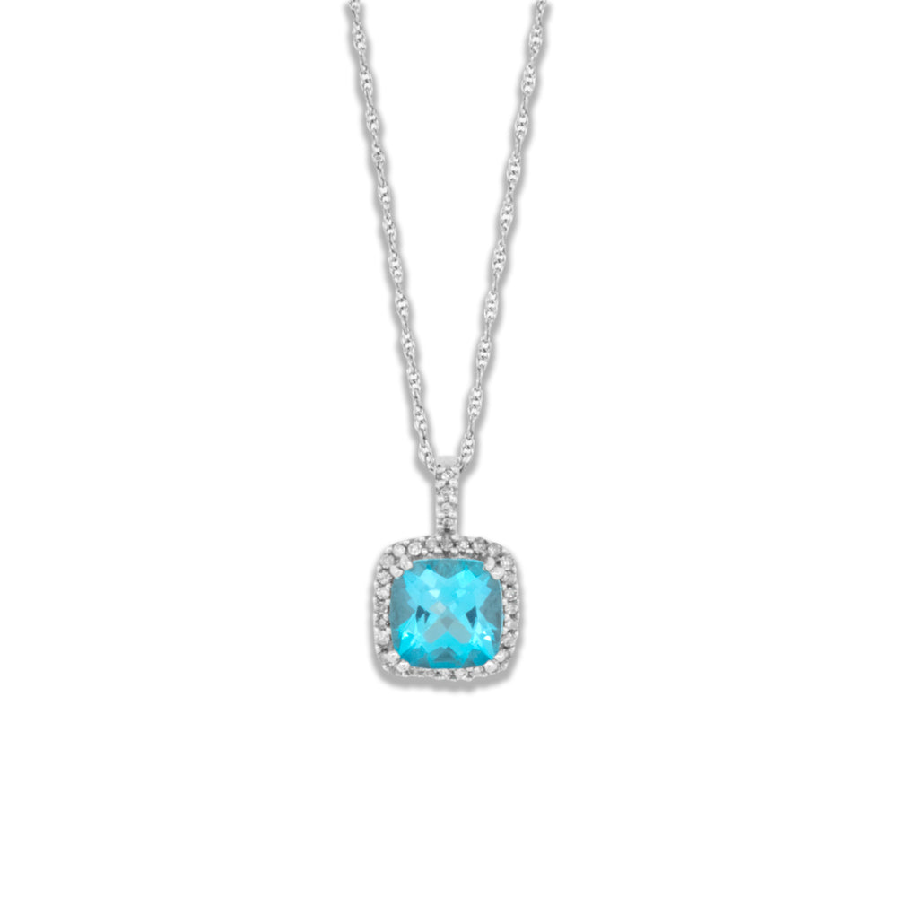 Blue Topaz & Diamond Halo Necklace