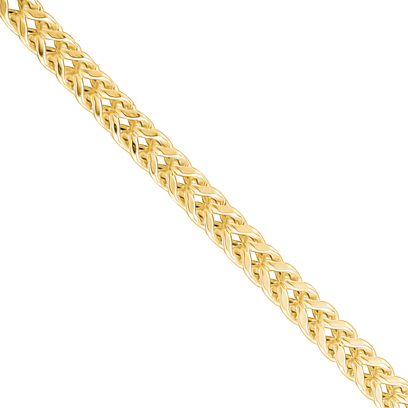 A close-up of a yellow gold franco chain link against a plain white background.