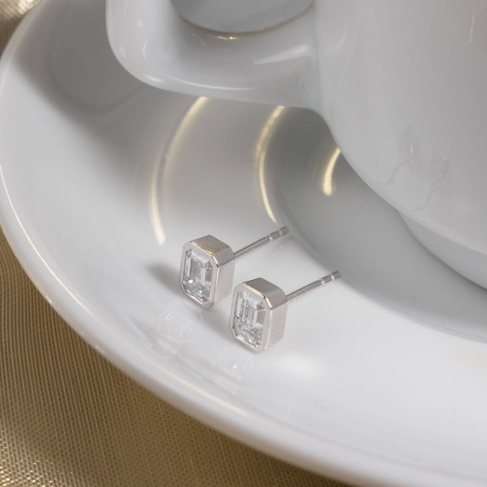 Lab-Grown Emerald Cut Diamond Studs 1ctw