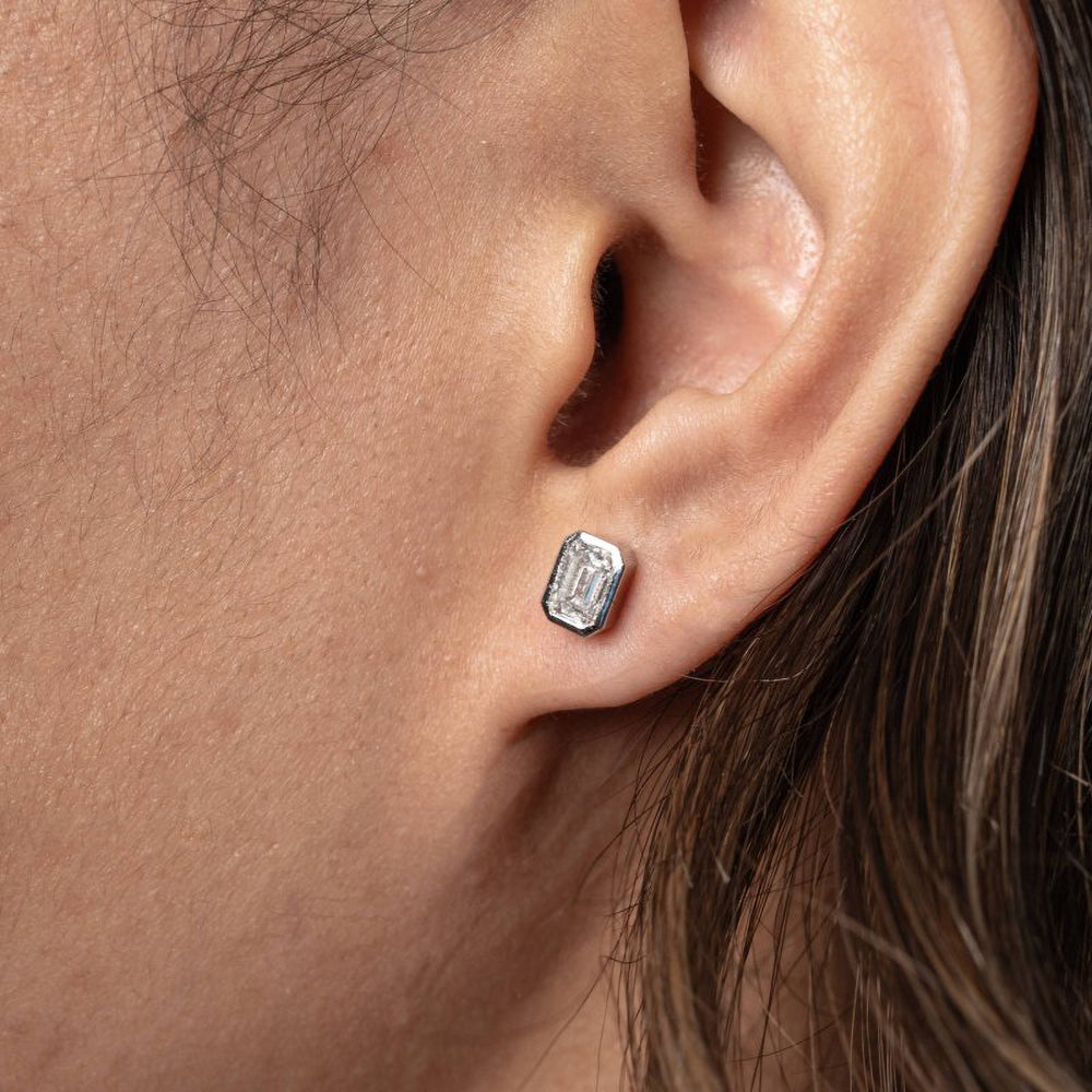 Lab-Grown Emerald Cut Diamond Studs 1ctw