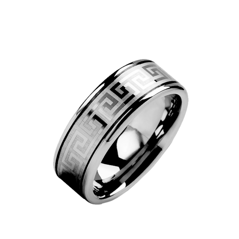 Greek Key Tungsten Ring H Williams Jewellery