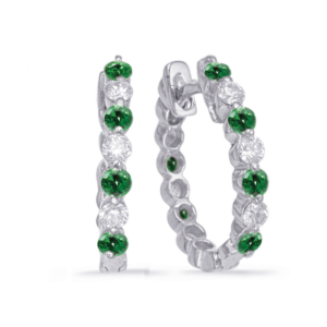 Emerald and Diamond Prong Set Earrings