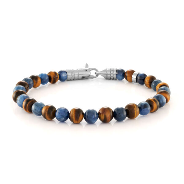 Stainless Steel Matte Clasp Alternate Blue-Brown Tiger Eye Beads Bracelet