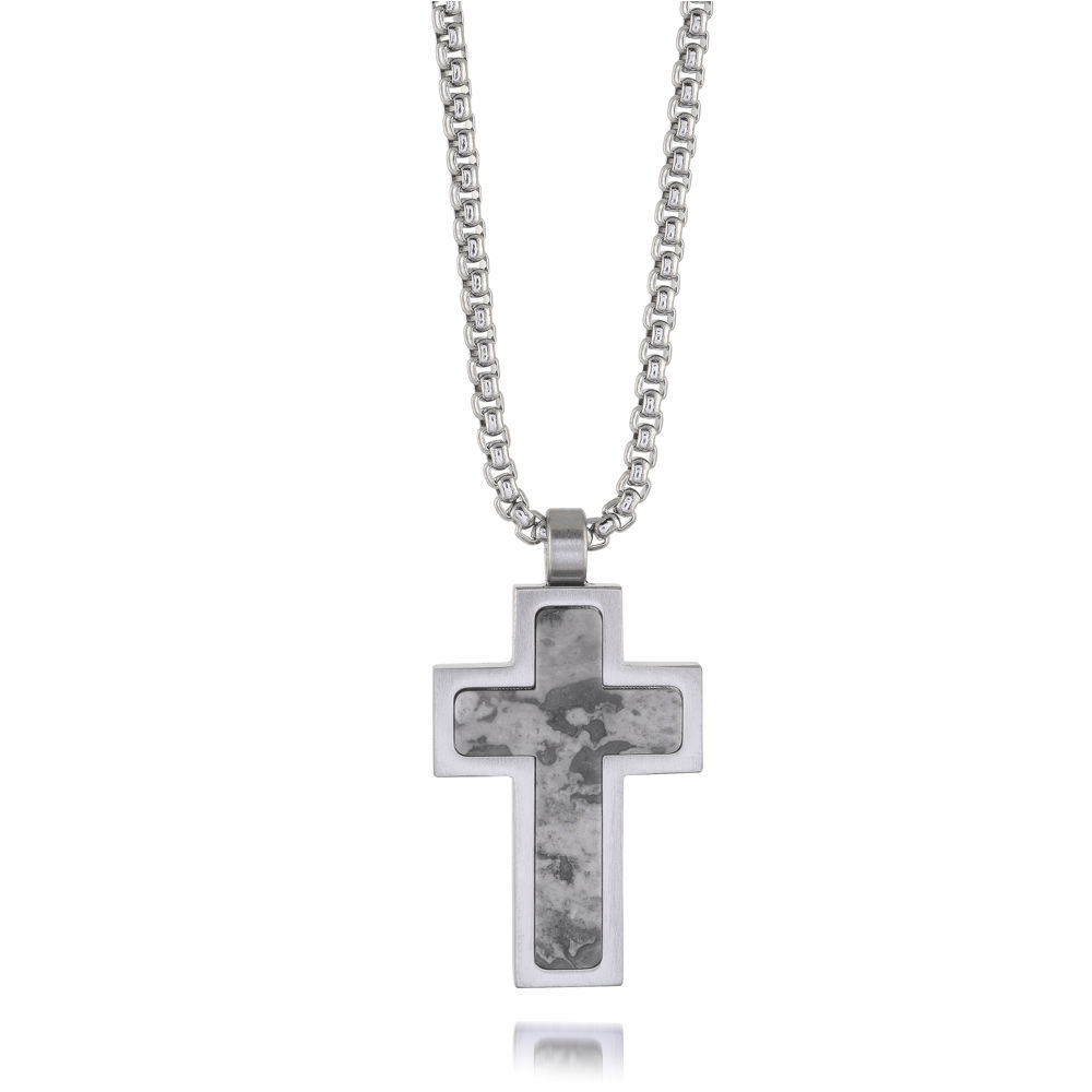 Grey Stone Cross Necklace - H Williams Jewellery