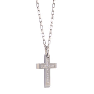 Stainless Steel Matte White Cubic Zirconia Cross Necklace