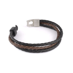 Italgem 3-Strand Black and Brown Leather Bracelet