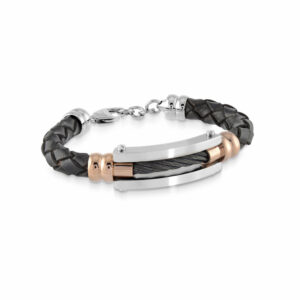 Italgem Braided Black Leather Bracelet