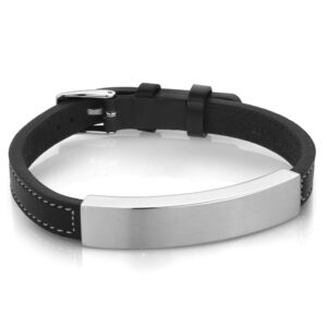 Italgem Black Leather Bracelet with Stainless Steel ID Plate