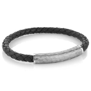 Italgem Woven Black Leather Bracelet