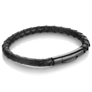 Black Ion-Plated Stainless Steel Clasp Black Python Leather Bracelet