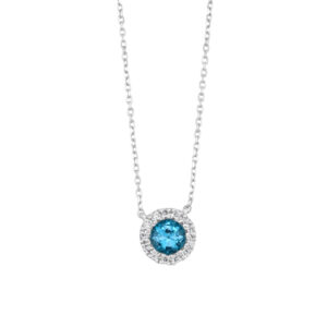 Blue Topaz & Diamond Halo Necklace