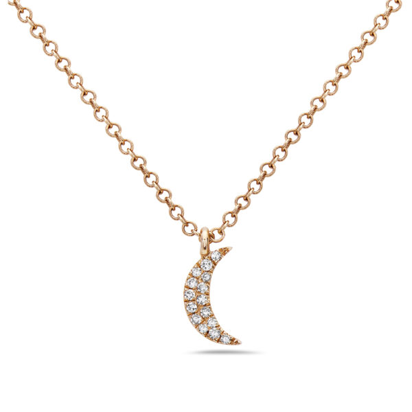 Rose Gold Diamond Crescent Moon Necklace