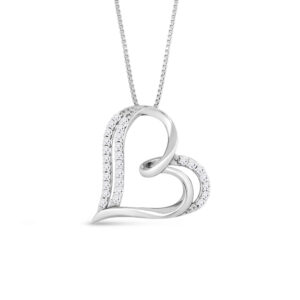Sterling & Diamond Floating Heart Necklace