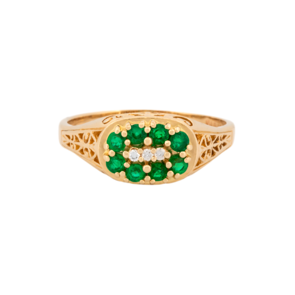 Emerald & Diamond Filigree Ring