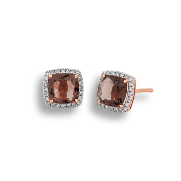 Smoky Topaz & Diamond Studs