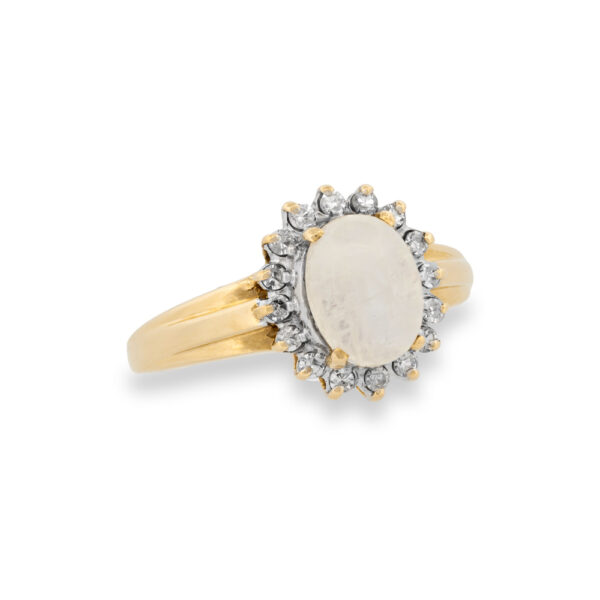Moonstone & Diamond Halo Ring