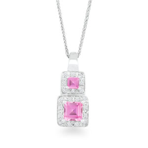 Pink Topaz & Diamond Necklace