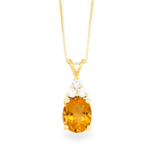 14k Gold Citrine & Diamond Necklace